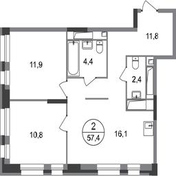 2-BD Apartment Sale, 57.4平方米 at Pervyi Moskovskiy, ulitsa Bianki, 1, Moskovskiy, Moscow, Russia #2 2-BD Apartment Sale, 57.4平方米 at Pervyi Moskovskiy, ulitsa Bianki, 1, Moskovskiy, Moscow, Russia #2