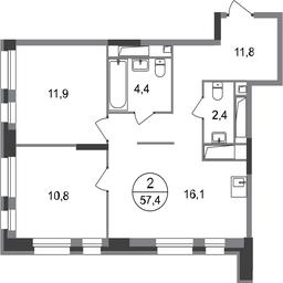 2-BD Apartment Sale, 57.4平方米 at Pervyi Moskovskiy, ulitsa Bianki, 1, Moskovskiy, Moscow, Russia #2 2-BD Apartment Sale, 57.4平方米 at Pervyi Moskovskiy, ulitsa Bianki, 1, Moskovskiy, Moscow, Russia #2