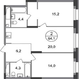 2-BD Apartment Sale, 64.1 sq. m. at Pervyi Moskovskiy, ulitsa Bianki, 1, Moskovskiy, Moscow, Russia #2