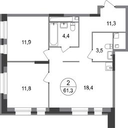2-BD Apartment Sale, 61.3 sq. m. at Pervyi Moskovskiy, ulitsa Bianki, 1, Moskovskiy, Moscow, Russia #2