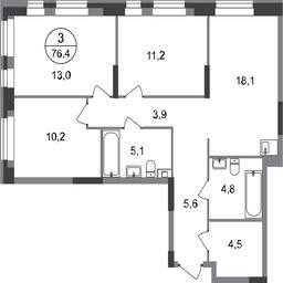3-BD Apartment Sale, 76.4 sq. m. at Pervyi Moskovskiy, ulitsa Bianki, 1, Moskovskiy, Moscow, Russia #2 3-BD Apartment Sale, 76.4 sq. m. at Pervyi Moskovskiy, ulitsa Bianki, 1, Moskovskiy, Moscow, Russia #2