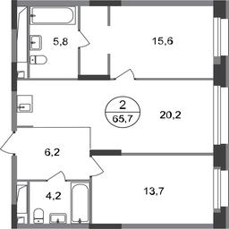 2-BD Apartment Sale, 65.7平方米 at Pervyi Moskovskiy, ulitsa Bianki, 1, Moskovskiy, Moscow, Russia #2