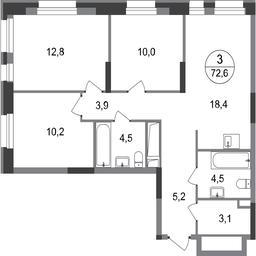3-BD Apartment Sale, 72.6 sq. m. at Pervyi Moskovskiy, ulitsa Bianki, 1, Moskovskiy, Moscow, Russia #2 3-BD Apartment Sale, 72.6 sq. m. at Pervyi Moskovskiy, ulitsa Bianki, 1, Moskovskiy, Moscow, Russia #2