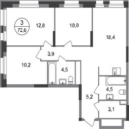 3-BD Apartment Sale, 72.6 sq. m. at Pervyi Moskovskiy, ulitsa Bianki, 1, Moskovskiy, Moscow, Russia #2