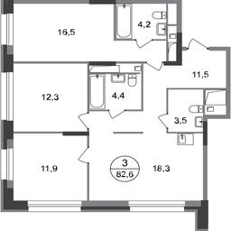 3-BD Apartment Sale, 82.6 sq. m. at Pervyi Moskovskiy, ulitsa Bianki, 1, Moskovskiy, Moscow, Russia #2