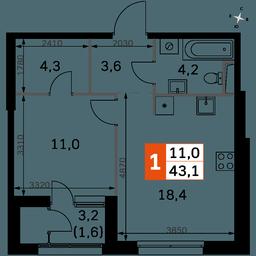 1-BD Apartment Sale, 43.1 sq. m. at Sky Garden, Stroitelny Drive, 9с6, Moscow, Russia #3