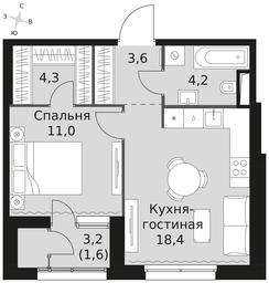 1-BD Apartment Sale, 43.1平方米 at Sky Garden, Stroitelny Drive, 9с6, Moscow, Russia #4