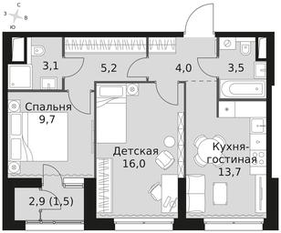 2-BD Apartment Sale, 56.7平方米 at Sky Garden, Stroitelny Drive, 9с6, Moscow, Russia #4