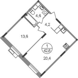 Apartment Sale, 42.8 sq. m. at Rezidentsii Skolkovo, Kashtanovaya ulitsa, 1, rabochiy posyolok Zarechye, Odintsovskiy City District, Moscow Region, Russia #2