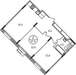 2-BD Apartment Sale, 57.5平方米 at Rezidentsii Skolkovo, Kashtanovaya ulitsa, 1, rabochiy posyolok Zarechye, Odintsovskiy City District, Moscow Region, Russia #2