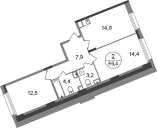 2-BD Apartment Sale, 56.4 sq. m. at Peredelkino Blizhnee, Korneya Chukovskogo Street, 1, Vnukovskoye Settlement, Moscow, Russia #2 2-BD Apartment Sale, 56.4 sq. m. at Peredelkino Blizhnee, Korneya Chukovskogo Street, 1, Vnukovskoye Settlement, Moscow, Russia #2