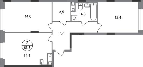 2-BD Apartment Sale, 56.3平方米 at Peredelkino Blizhnee, Korneya Chukovskogo Street, 1, Vnukovskoye Settlement, Moscow, Russia #2