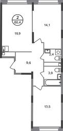 2-BD Apartment Sale, 60.4平方米 at Peredelkino Blizhnee, Korneya Chukovskogo Street, 1, Vnukovskoye Settlement, Moscow, Russia #2 2-BD Apartment Sale, 60.4平方米 at Peredelkino Blizhnee, Korneya Chukovskogo Street, 1, Vnukovskoye Settlement, Moscow, Russia #2