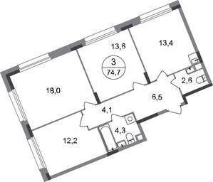3-BD Apartment Sale, 74.7 sq. m. at Peredelkino Blizhnee, Korneya Chukovskogo Street, 1, Vnukovskoye Settlement, Moscow, Russia #2 3-BD Apartment Sale, 74.7 sq. m. at Peredelkino Blizhnee, Korneya Chukovskogo Street, 1, Vnukovskoye Settlement, Moscow, Russia #2