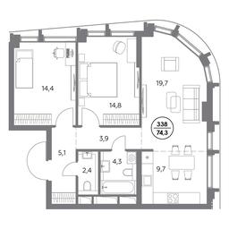 3-BD Apartment Sale, 74.3平方米 at Dom56, Fridrikha Engelsa Street, 56с1, Moscow, Russia #4