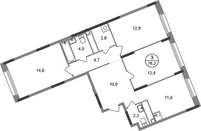 3-BD Apartment Sale, 76.2 sq. m. at Peredelkino Blizhnee, Korneya Chukovskogo Street, 1, Vnukovskoye Settlement, Moscow, Russia #2 3-BD Apartment Sale, 76.2 sq. m. at Peredelkino Blizhnee, Korneya Chukovskogo Street, 1, Vnukovskoye Settlement, Moscow, Russia #2