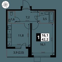 1-BD Apartment Sale, 42.2平方米 at Pervy Yuzhny, zhiloy kompleks Pervy Yuzhny, Leninskiy City District, Moscow Region, Russia #4