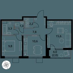 2-BD Apartment Sale, 52.7平方米 at Pervy Yuzhny, zhiloy kompleks Pervy Yuzhny, Leninskiy City District, Moscow Region, Russia #3