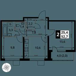 2-BD Apartment Sale, 52.7平方米 at Pervy Yuzhny, zhiloy kompleks Pervy Yuzhny, Leninskiy City District, Moscow Region, Russia #2