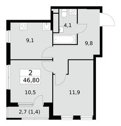 1-BD Apartment Sale, 46.8 sq. m. at Yzhnye Sady, Yuzhnye Sady Residential Complex, Moscow, Russia #2