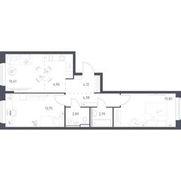 1-BD Apartment Sale, 59.64平方米 at Egorovo Park, 1-y kvartal, posyolok Zhilino-1, Lubertsy City District, Moscow Region, Russia #4
