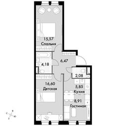 3-BD Apartment Sale, 59.66 sq. m. at Dvizhenie. Govorovo, Центральная улица, 47, деревня Говорово, поселение Московский, Москва, Россия #3