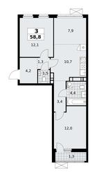 2-BD Apartment Sale, 58.8 sq. m. at Skandinaviya, Skandinaviya Residential Complex, Sosenskoye Settlement, Moscow, Russia #4