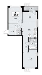 2-BD Apartment Sale, 58.8 sq. m. at Skandinaviya, Skandinaviya Residential Complex, Sosenskoye Settlement, Moscow, Russia #3 2-BD Apartment Sale, 58.8 sq. m. at Skandinaviya, Skandinaviya Residential Complex, Sosenskoye Settlement, Moscow, Russia #3