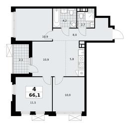 3-BD Apartment Sale, 66.1 sq. m. at Skandinaviya, Skandinaviya Residential Complex, Sosenskoye Settlement, Moscow, Russia #4
