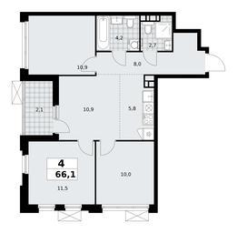 3-BD Apartment Sale, 66.1 sq. m. at Skandinaviya, Skandinaviya Residential Complex, Sosenskoye Settlement, Moscow, Russia #3