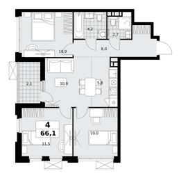 3-BD Apartment Sale, 66.1 sq. m. at Skandinaviya, Skandinaviya Residential Complex, Sosenskoye Settlement, Moscow, Russia #2