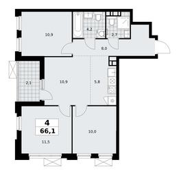 3-BD Apartment Sale, 66.1 sq. m. at Skandinaviya, Skandinaviya Residential Complex, Sosenskoye Settlement, Moscow, Russia #4
