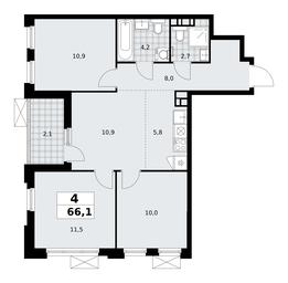 3-BD Apartment Sale, 66.1 sq. m. at Skandinaviya, Skandinaviya Residential Complex, Sosenskoye Settlement, Moscow, Russia #3