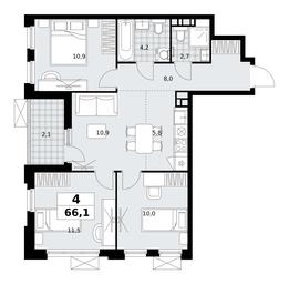 3-BD Apartment Sale, 66.1 sq. m. at Skandinaviya, Skandinaviya Residential Complex, Sosenskoye Settlement, Moscow, Russia #2