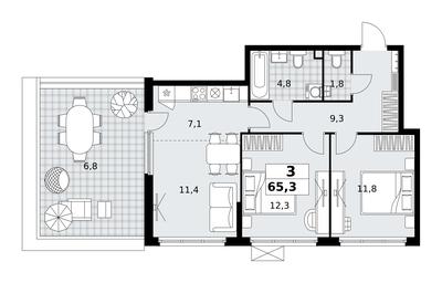2-BD Apartment Sale, 65.3平方米 at Skandinaviya, Skandinaviya Residential Complex, Sosenskoye Settlement, Moscow, Russia #2