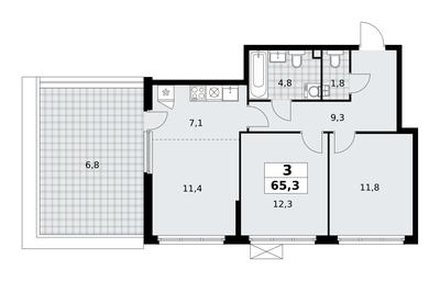 2-BD Apartment Sale, 65.3平方米 at Skandinaviya, Skandinaviya Residential Complex, Sosenskoye Settlement, Moscow, Russia #4