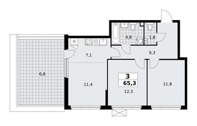 2-BD Apartment Sale, 65.3平方米 at Skandinaviya, Skandinaviya Residential Complex, Sosenskoye Settlement, Moscow, Russia #3