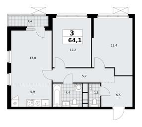 2-BD Apartment Sale, 64.1 sq. m. at Skandinaviya, Skandinaviya Residential Complex, Sosenskoye Settlement, Moscow, Russia #3