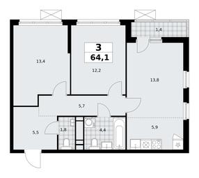 2-BD Apartment Sale, 64.1 sq. m. at Skandinaviya, Skandinaviya Residential Complex, Sosenskoye Settlement, Moscow, Russia #4