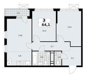 2-BD Apartment Sale, 64.1 sq. m. at Skandinaviya, Skandinaviya Residential Complex, Sosenskoye Settlement, Moscow, Russia #3