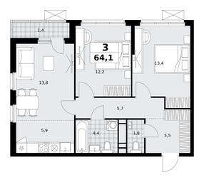 2-BD Apartment Sale, 64.1 sq. m. at Skandinaviya, Skandinaviya Residential Complex, Sosenskoye Settlement, Moscow, Russia #2
