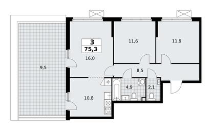 2-BD Apartment Sale, 75.3 sq. m. at Skandinaviya, Skandinaviya Residential Complex, Sosenskoye Settlement, Moscow, Russia #4