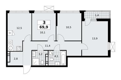 2-BD Apartment Sale, 69.9 sq. m. at Skandinaviya, Skandinaviya Residential Complex, Sosenskoye Settlement, Moscow, Russia #4