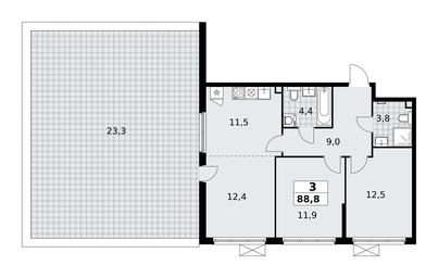 2-BD Apartment Sale, 88.8 sq. m. at Skandinaviya, Skandinaviya Residential Complex, Sosenskoye Settlement, Moscow, Russia #4