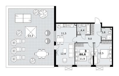 2-BD Apartment Sale, 88.8 sq. m. at Skandinaviya, Skandinaviya Residential Complex, Sosenskoye Settlement, Moscow, Russia #2