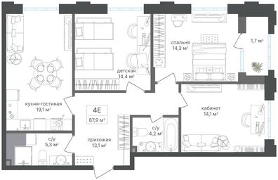 3-BD Apartment Sale, 86.3 sq. m. at Mikhalkovskiy, Mikhalkovskaya Street, 48, Moscow, Russia #3