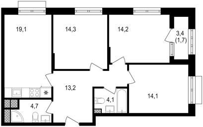3-BD Apartment Sale, 86.3 sq. m. at Mikhalkovskiy, Mikhalkovskaya Street, 48, Moscow, Russia #2