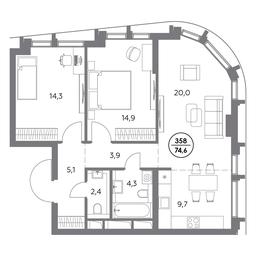 3-BD Apartment Sale, 74.6平方米 at Dom56, Fridrikha Engelsa Street, 56с1, Moscow, Russia #4