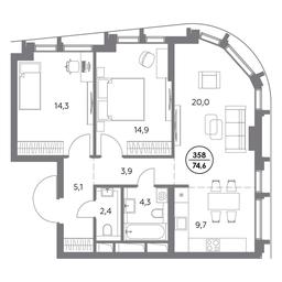 3-BD Apartment Sale, 74.6平方米 at Dom56, Fridrikha Engelsa Street, 56с1, Moscow, Russia #3