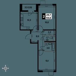 2-BD Apartment Sale, 59.8平方米 at Pervyi Leningradskiy, Pervy Leningradskiy Residential Complex, Moscow, Russia #2